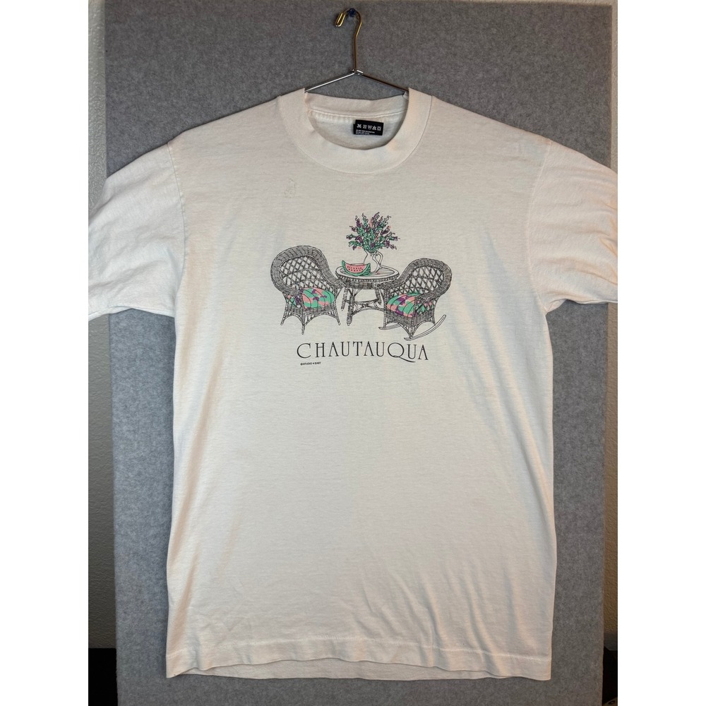 Vintage Chautauqua T Shirt Fruit of the Loom BEST Made in USA White Medium 90s